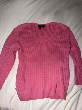 Ralph Lauren Hot Pink Cable-Knit V-Neck Sweater